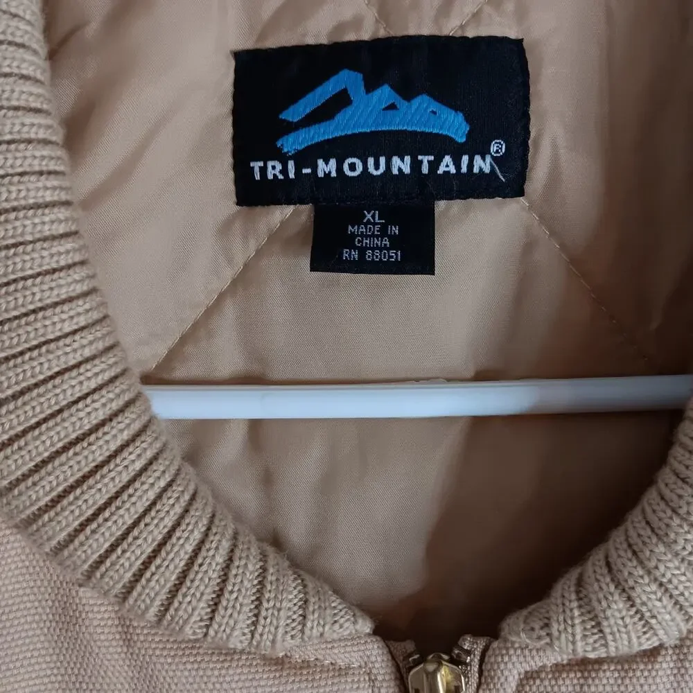 Tri-Mountain Canvas Vest Mens XL Tan Diamond‎ Quilt Lined Zip Outdoors Utility